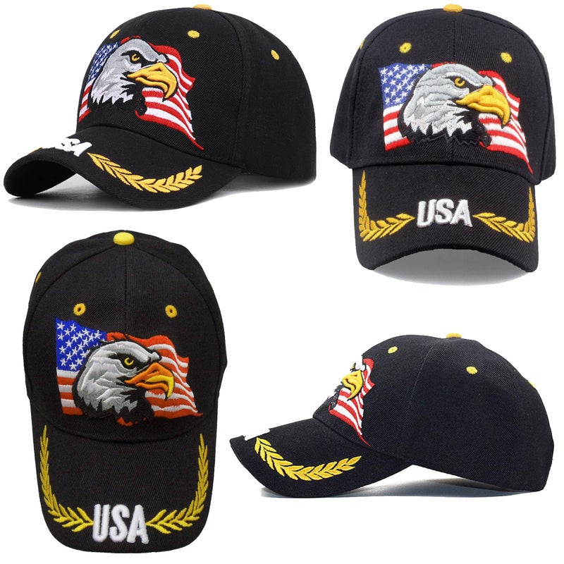 IZUS USA-Flag Eagles-Hat American Baseball-Cap Embroidered Base-Ball Dad Hat Cap for Men Women Black - Image 2